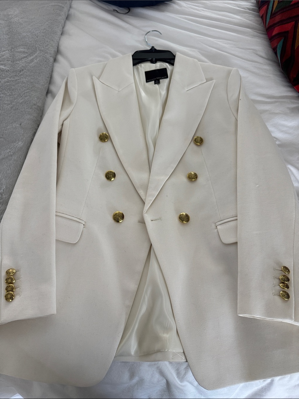 Banana Republic Cream Double-Breasted Blazer with Gold Buttons